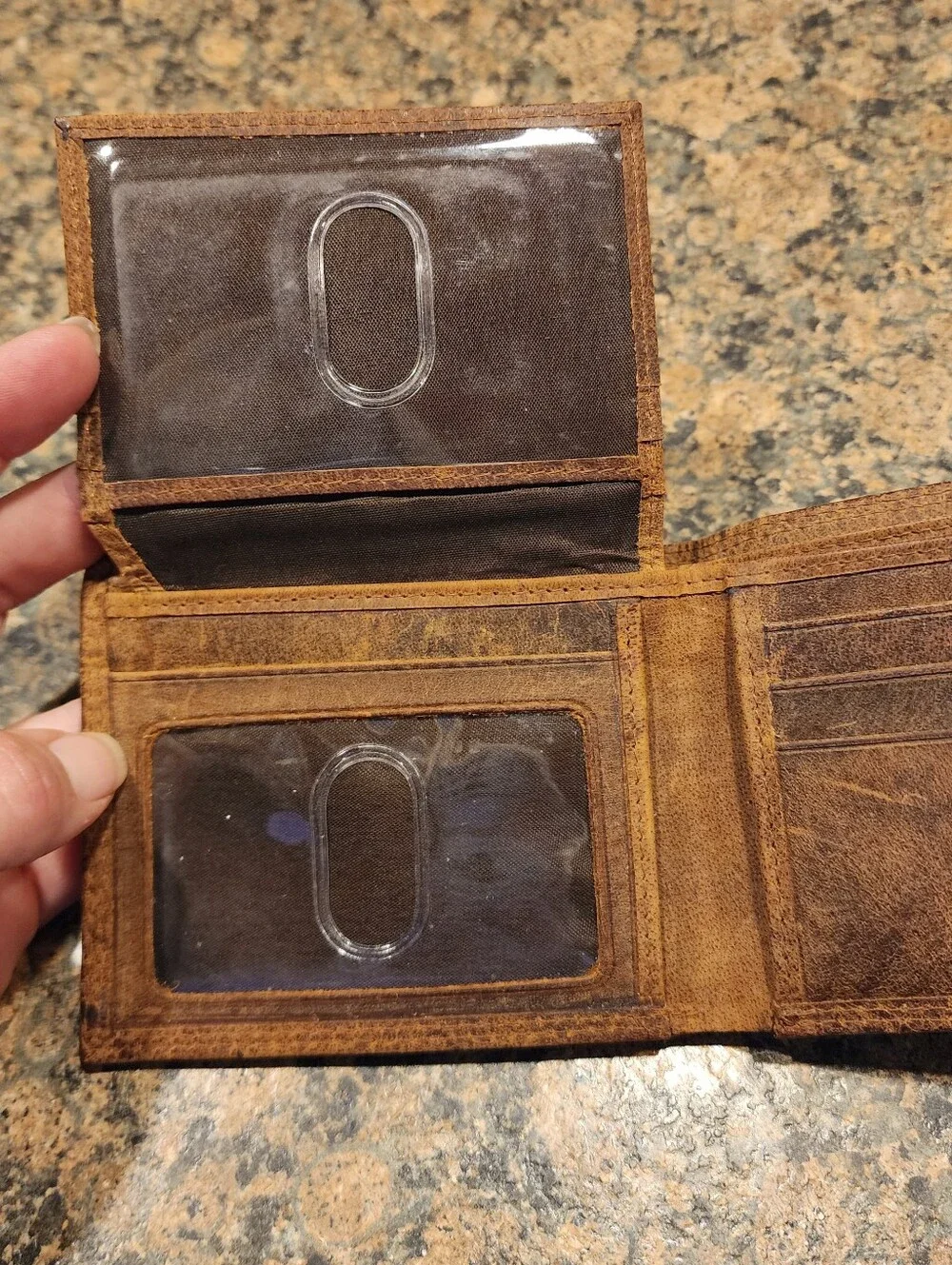 John Deere Brown Distressed Leather Bifold Wallet